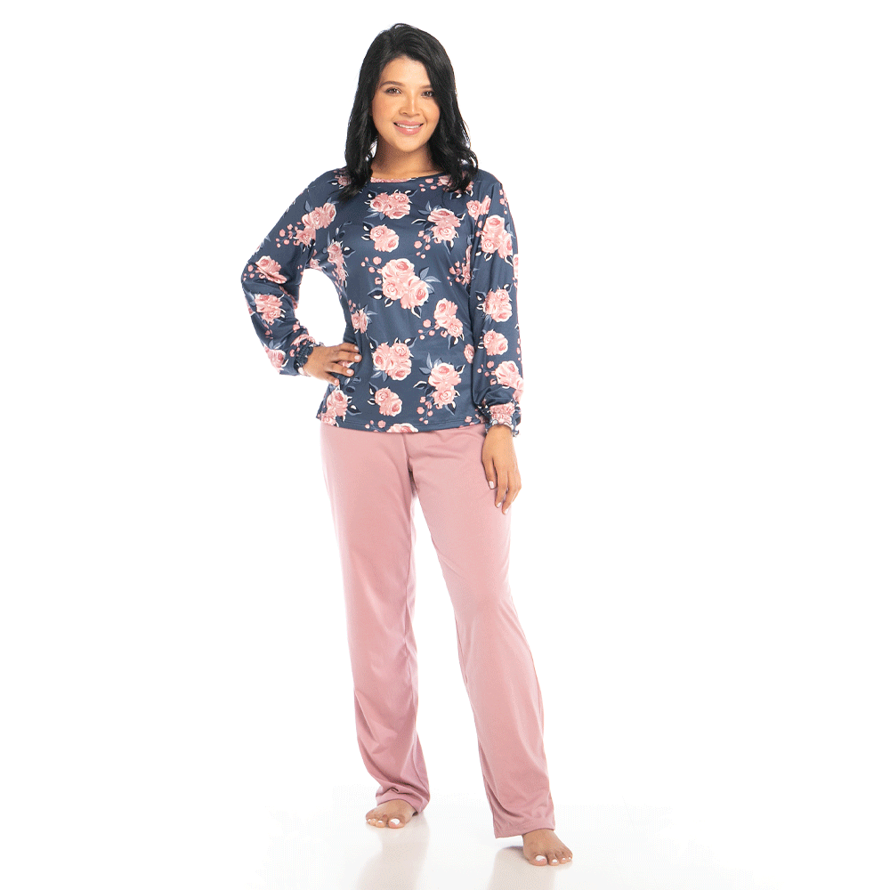 Conjunto pijama pantalón largo estampado rosas, manga larga.2061528/Tania tania