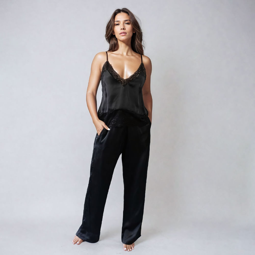 Pantalón Largo Pantalon Pijama Saten Pijama Satén Pantalón Largo Y