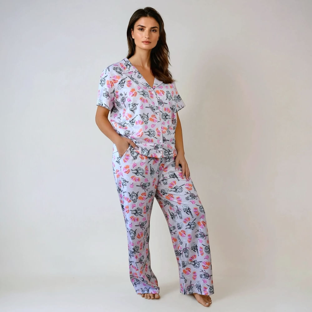 Conjunto de pijama pantalón manga corta,cuello en v